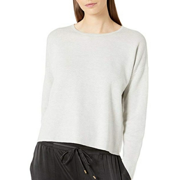Eileen Fisher ORGANIC Cotton Silk Reversible Gray Striped Top Sweatshirt L $248 - Picture 3 of 10